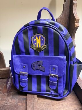 Purple & Black Striped Mini Backpack - Nevermore Academy Patch